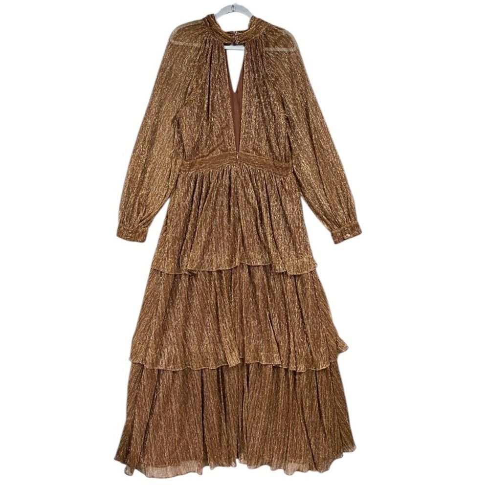 The Odells Shimmer Loretta Long Sleeve Tiered Open Back Keyhole Sz XL Brown - Picture 5 of 11
